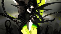 Wings dress horns chains skulls anime girls green eyes black 