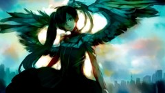 Wings dress long hair green eyes hatsune miku vocaloid green 