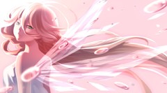 Wings dress pink background water drops sunlight pink hair long 