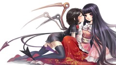 Wings dress Profile white background sitting bows stockings 