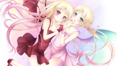 Wings dress red eyes blondes blush long hair anime girls green 