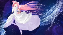 Wings dress red eyes gloves blondes blush blue hair pink hair 