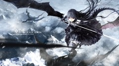 Wings dress red eyes long hair brunettes tails thigh highs