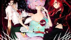 Wings dress red eyes pink hair anime girls braids bare 