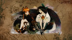 Wings dress Ribbons sitting bows skirts long hair green eyes 