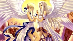 Wings dress saber red eyes blondes angels anime girls fate zero 