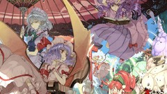 Wings dress Umbrellas white hair red eyes blondes blue hair 