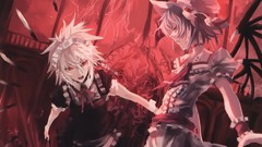 Wings dress white hair red eyes anime girls short hair braids 