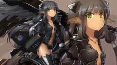 Wings elves long hair green eyes black hair mechanical wings 