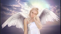 wings fantasy girl angel sky blonde fantasy art Women