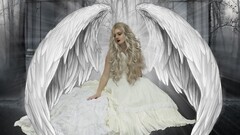 wings fantasy girl long hair angel red lipstick makeup dress