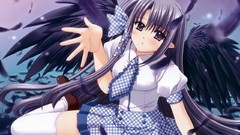 Wings feathers angels long hair anime girls brunettes