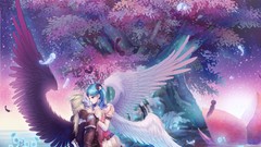 Wings feathers Anime angels blue hair anime girls