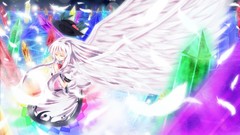 Wings feathers Anime crystals dress hats white hair angels 