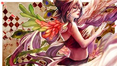 Wings feathers blondes long hair anime girls blue eyes original 