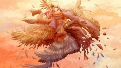 Wings feathers dress anime girls fantasy art