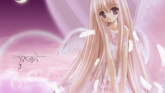 Wings feathers dress blondes long hair anime girls brown eyes 