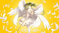 Wings feathers dress microphones closed eyes hatsune miku 