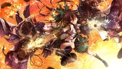 Wings feathers dress red eyes long hair anime girls boots 