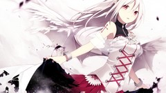 Wings feathers dress white hair red eyes original characters