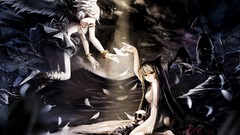 Wings feathers flying skulls long hair anime girls anarchy 