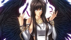 Wings feathers goddess chains long hair brunettes white dress 
