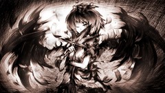 Wings feathers hats monochrome anime girls short hair wink 