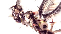 Wings feathers Profile white background hats flying red eyes 