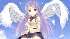 Wings feathers school uniforms angel beats purple hair 