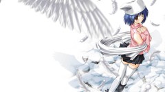 Wings feathers skirts anime girls thigh highs