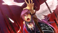 Wings feathers tears dress belts pink hair long hair anime 