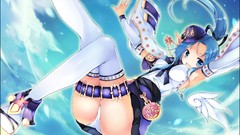 Wings flying blue hair long hair anime girls blue eyes panties 
