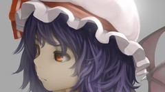 Wings gray background hats red eyes faces anime girls short 