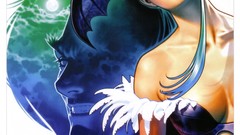 Wings green hair artwork video games Morrigan Aensland