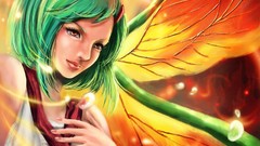 Wings green hair fantasy art