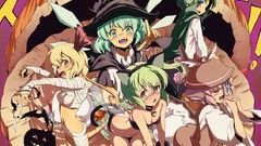 Wings Halloween red eyes Ribbons pink hair anime girls blue 