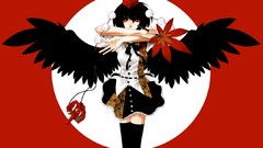 Wings hats red background red eyes Ribbons fans stockings masks 