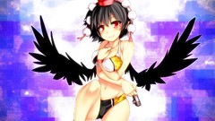 Wings hats red eyes anime girls short hair touhou black hair 