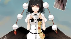 Wings hats red eyes Cameras shirts skirts smiling anime girls 