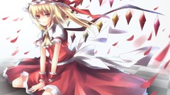 Wings hats red eyes Ribbons anime girls touhou flandre scarlet
