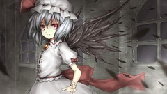 Wings hats red eyes short hair remilia scarlet gray hair touhou
