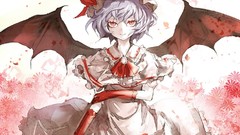 Wings hats red eyes smirk short hair remilia scarlet touhou 
