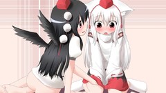 Wings hats socks white hair red eyes blush long hair barefoot 