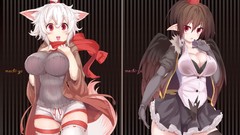 Wings hats white hair red eyes gloves skirts scarfs blush 