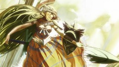 Wings head dress helmet armor Valkyrie anime girls blue eyes 