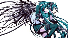 Wings headphones Anime guitars guitarists long hair anime girls 