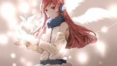 Wings headphones feathers red eyes scarfs anime girls vocaloid 