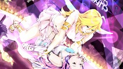 Wings Hearts blondes pink hair long hair anime girls green eyes 