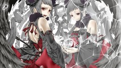 Wings horns red eyes reflections anime girls mirrors