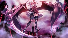 Wings horns white hair anime girls scythe underwear panties 